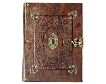 Wedding guestbook, leather, anniversary, XXL, customizable, elaborately decorated, 'keyhole'