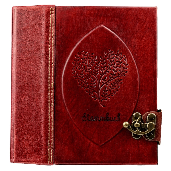 Stammbuch zur Hochzeit "Herz", Leder, Familienstammbuch für Standesamt und Kirche, A5, rotes Leder