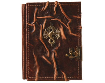 Notebook leather, blank, diary, available in 2 sizes, for fantasy fans and LARPers, 'dragon'