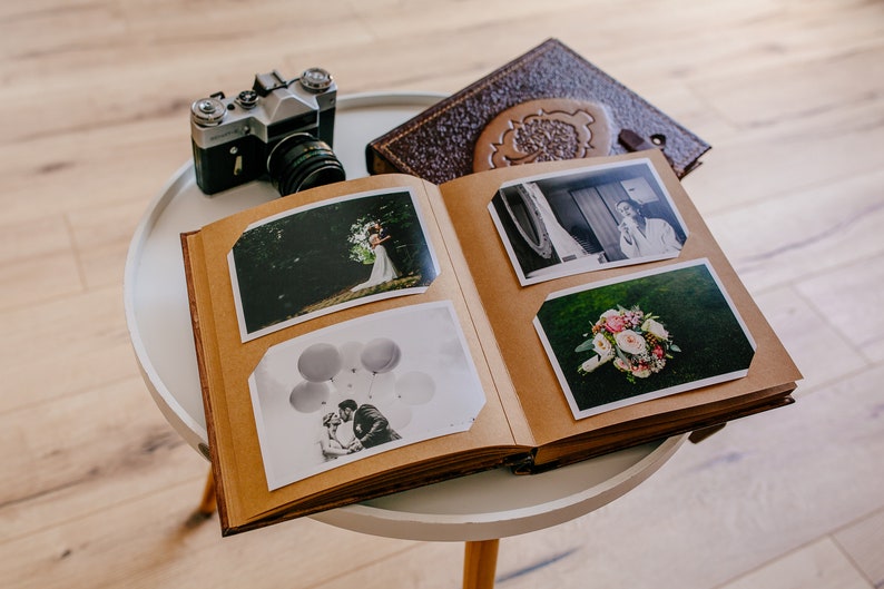 Album photo mariage, cuir, véritable travail manuel, livre photo, album à glisser, 'Arbre de Vie' image 3