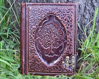 Diary lined, notebook, 500 pages, handmade, leather book, poetry album, 'Tree of Life'