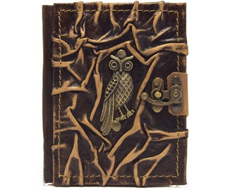 Carnet vierge, livre en cuir, journal intime, 'Magic Owl'