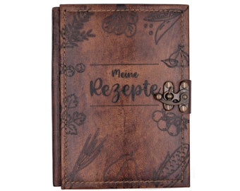 Rezeptbuch, Notizbuch Leder, blanko, in 2 Größen verfügbar, 'Meine Rezepte'