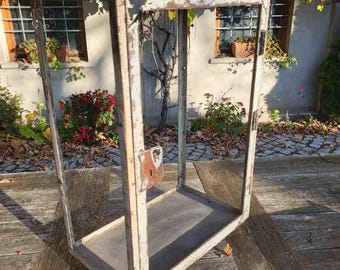 vecchia vetrina in vetro, mobiletto in metallo, vetrina