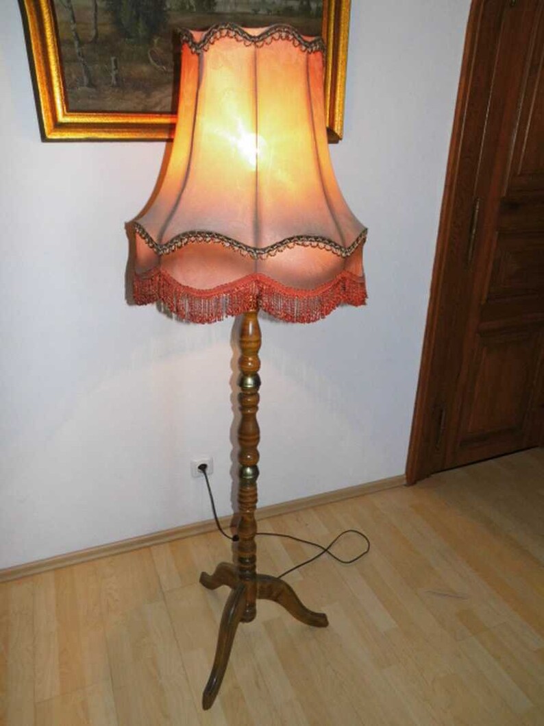 Beautiful Floor Lamp From The 70s Well Preserved Fabric Umbrella