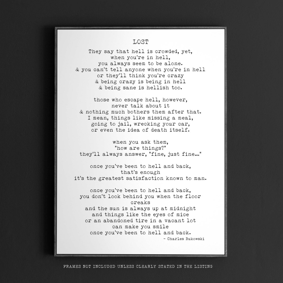 LOST by Charles Bukowski Poem Print Classic Poetry Art Print - Etsy