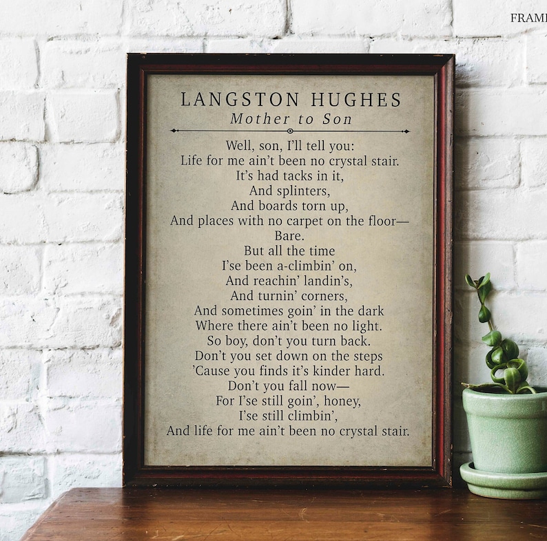 Langston Hughes Poem Print Mother to Son Poetry Wall Art VINTAGE PAPER