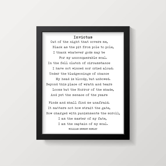 Invictus Poem By William Ernest Henley Master Of My Fate Etsy