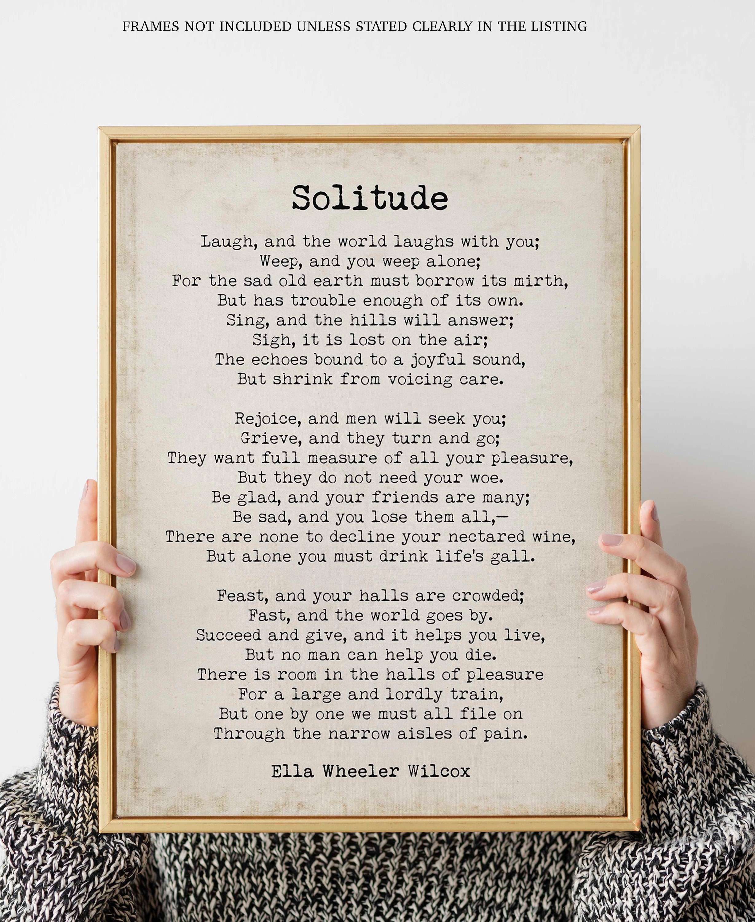 Solitude Poem By Ella Wheeler Wilcox Poem Print Laugh And Etsy