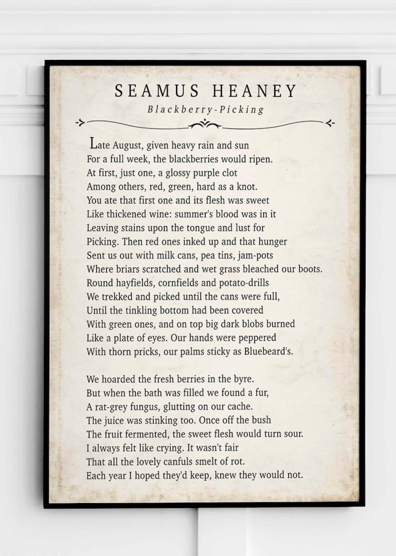 Blackberry Picking Poem by Seamus Heaney Poetry Etsy UK