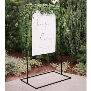 Sign Stand Welcome 5'x3' Black Signage Stand Wedding Sign Stand Black Gold White Metal Sign Stand Frame Modern Seating Chart Stand image 2