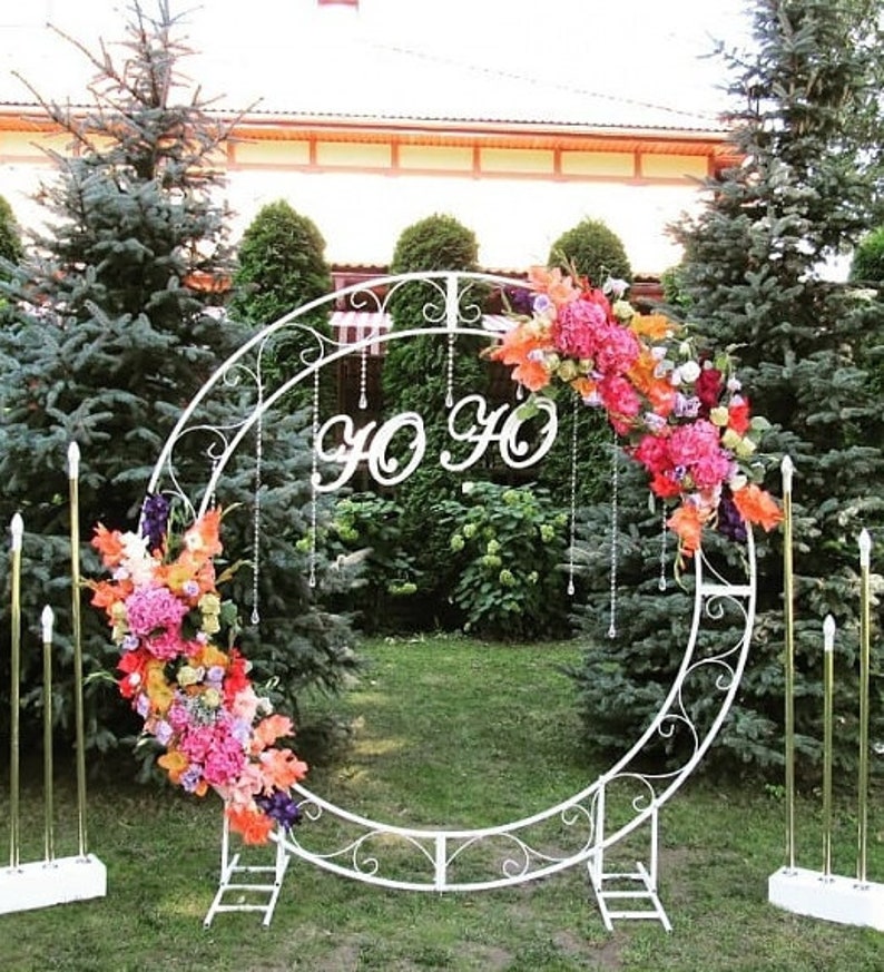 Round wedding stand 83, Circle wedding arch, Moon arch metal frame, Wedding backdrop image 3