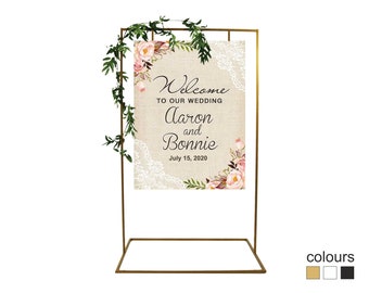 Wedding Welcome Sign Stand 5'x3' - Wedding Sign Holder - Large Metal Gold Easel For Sign - Best Alternative Copper Seating Chart Stand