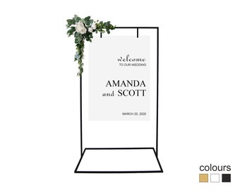 Sign Stand Welcome 5'x3' - Black Signage Stand - Wedding Sign Stand - Black Gold White Metal Sign Stand Frame - Modern Seating Chart Stand