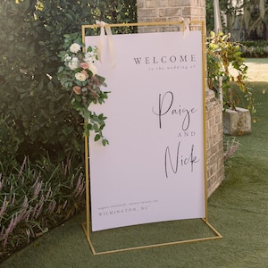 Sign Stand Welcome 5'x3' Black Signage Stand Wedding Sign Stand Black Gold White Metal Sign Stand Frame Modern Seating Chart Stand image 5