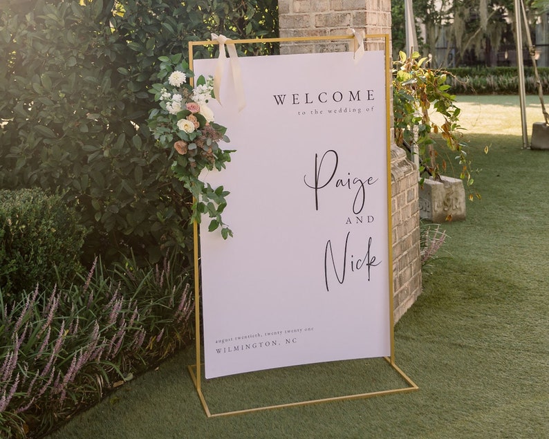 Sign Stand Welcome 5'x3' Black Signage Stand Wedding Sign Stand Black Gold White Metal Sign Stand Frame Modern Seating Chart Stand image 5