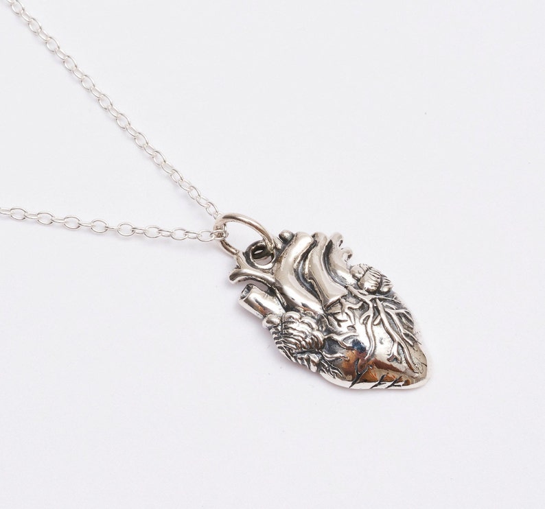 Anatomical Heart Necklace 925 Sterling Silver Engraved Etsy
