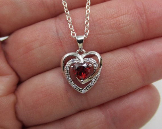 925 Sterling Silver Rhodium-plated Garnet /& CZ January Stone Pendant Necklace 18