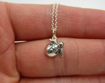 Hatching Baby Sea Turtle Necklace - 925 Sterling Silver - Beach Ocean Surfer Jewelry - Nautical Wildlife Pendant - New Mother - Mom to Be