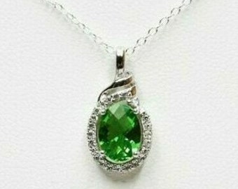 Lawn Green CZ Halo Twist Pendant - 925 Sterling Silver - Birthday Anniversary Gift for Woman Wife Girlfriend Bridesmaids Her