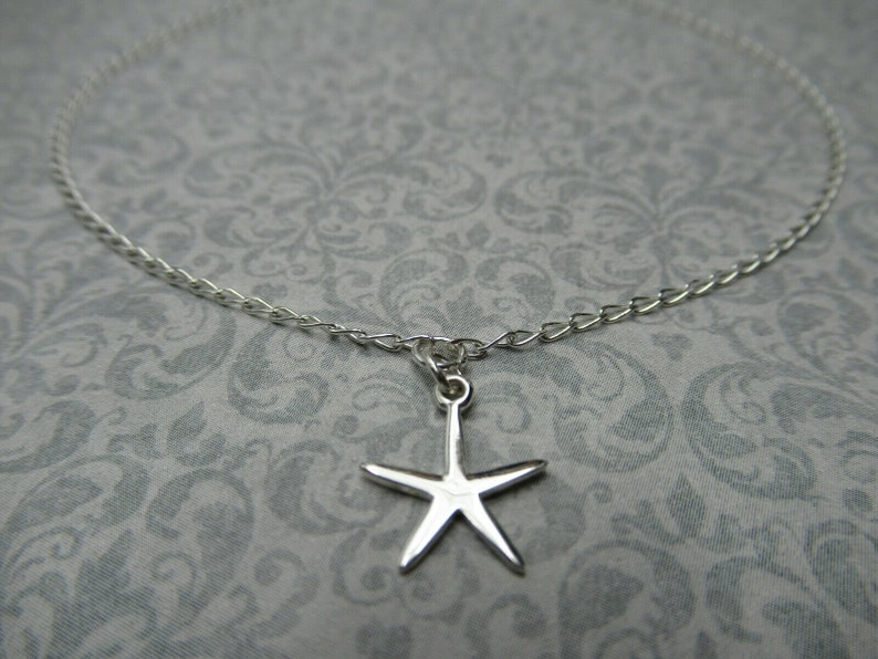 Nature Fish Sea Life Ocean Summer Surfer Jewelry Starfish Ankle Bracelet 925 Sterling Silver Choice Length Beach /& Nautical Anklet