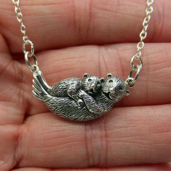 Mama & Baby Sea Otter Pendant - 925 Sterling Silver - Mother and Child Mom and Me - Family Necklace - Mother to Be Shower Mother's Day Gift