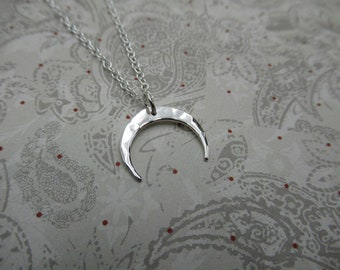 Hammered Crescent Moon Necklace - 24mm Celestial Pendant Jewelry - 925 Sterling Silver - Minimalist Jewelry Half Moon Phase Lunar Sky Space