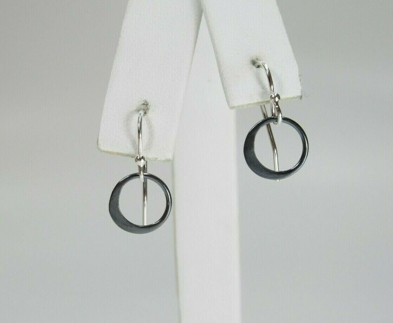Small Dainty Minimalist Geometric Your Choice 925 Sterling Silver or 14K Gold Hooks Simple Tiny Black Circle Earrings