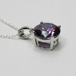 Purple Amethyst Solitaire Necklace Round 4ct CZ Pendant Large Stone 925 Sterling Silver February Birthstone Birthday Gift image 3