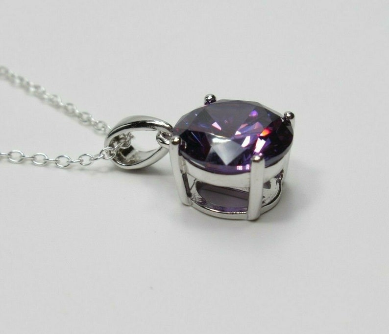 Purple Amethyst Solitaire Necklace Round 4ct CZ Pendant Large Stone 925 Sterling Silver February Birthstone Birthday Gift image 3