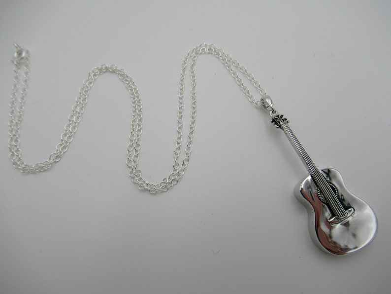 Acoustic Guitar Necklace 925 Sterling Silver Music Pendant Etsy