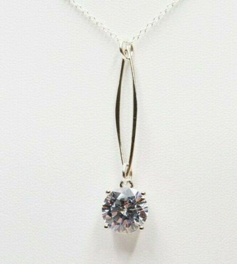 Diamond CZ Marquise Necklace Round 4ct CZ Pendant Large Stone 925 Sterling Silver April Birthstone Birthday Gift Anniversary Gift image 6