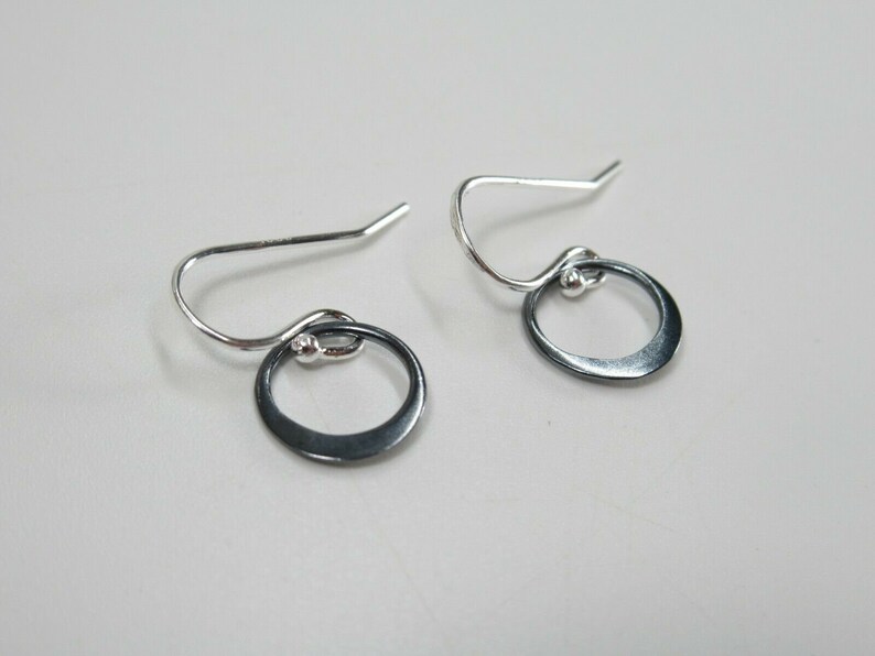 Small Dainty Minimalist Geometric Your Choice 925 Sterling Silver or 14K Gold Hooks Simple Tiny Black Circle Earrings