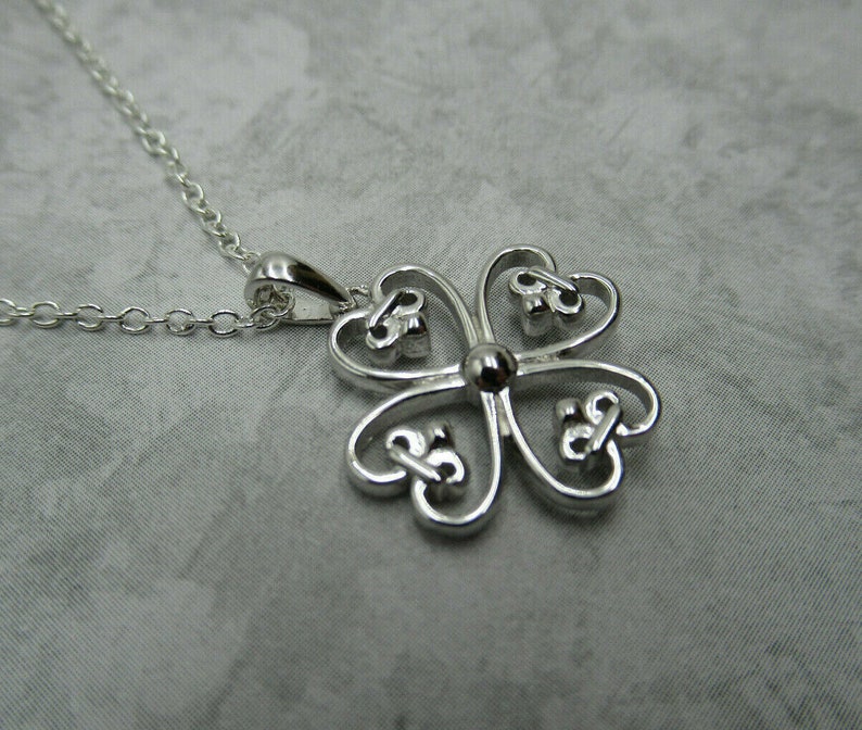 Patricks Day Necklace Your Choice Length Fleur de Lis Heart Shape Leaves Lucky Shamrock St 4 Leaf Clover Pendant 925 Sterling Silver