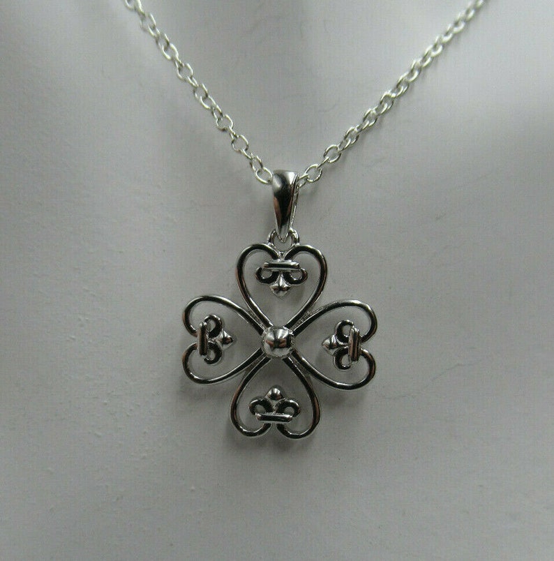 Patricks Day Necklace Your Choice Length Fleur de Lis Heart Shape Leaves Lucky Shamrock St 4 Leaf Clover Pendant 925 Sterling Silver