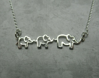 Mother & Two Baby Elephants Necklace - Sterling Silver - Family Mom Mama Kids Pendant - Two Children - Zoo Circus - Mother's Day Gift