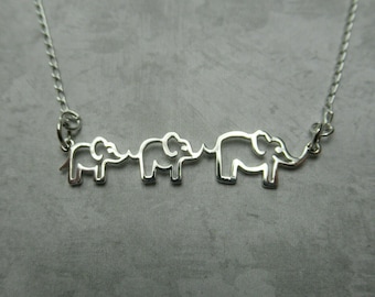 Collier mère et deux bébés éléphants - Argent sterling - Pendentif Family Mom Mama Kids - Deux enfants - Zoo Circus - Cadeau pour la fête des Mères