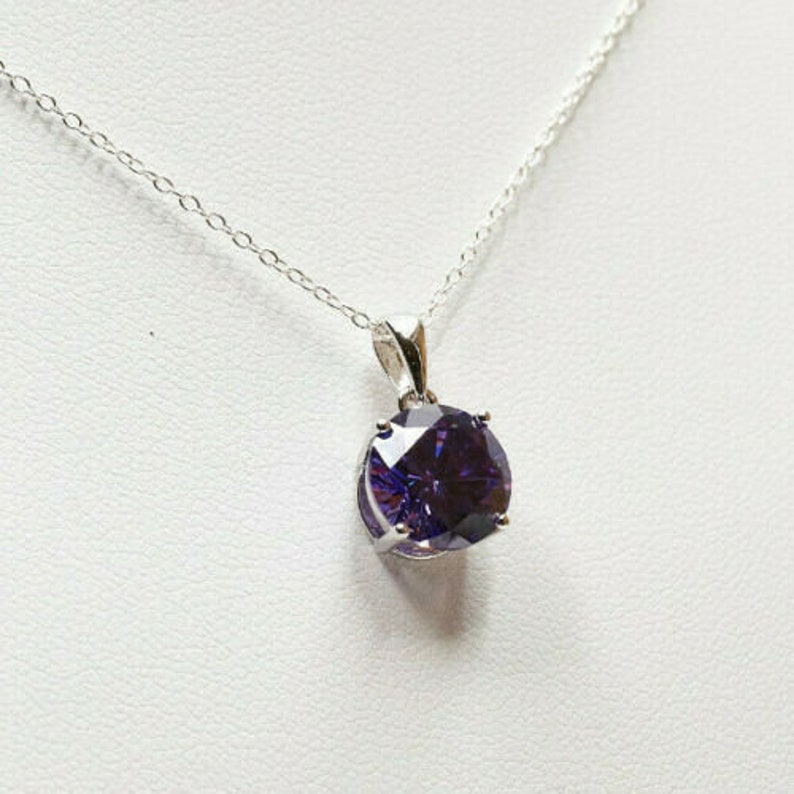 Purple Amethyst Solitaire Necklace Round 4ct CZ Pendant Large Stone 925 Sterling Silver February Birthstone Birthday Gift image 8