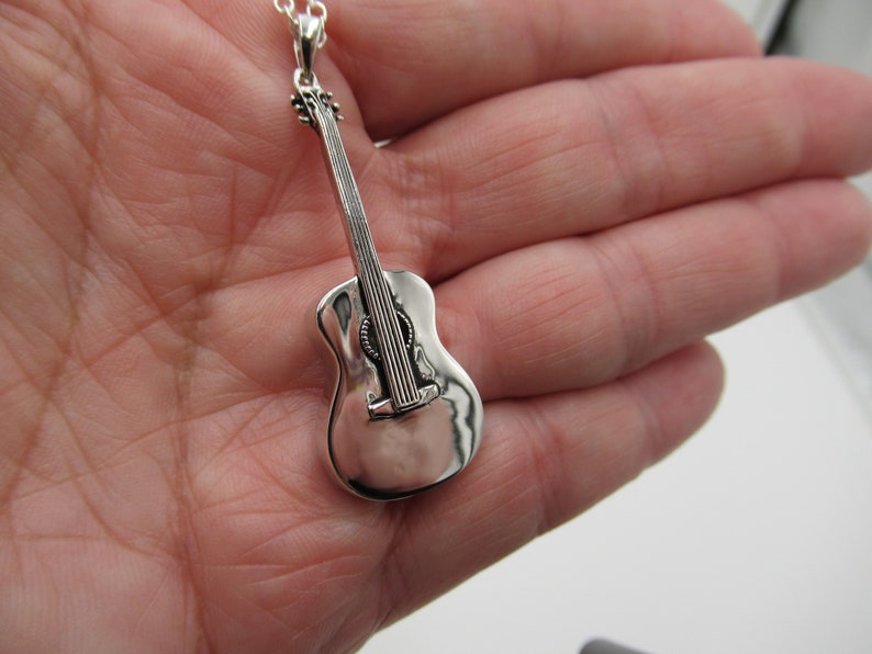 Acoustic Guitar Necklace 925 Sterling Silver Music Pendant Etsy