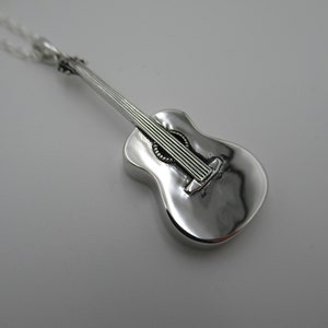 Acoustic Guitar Necklace - 925 Sterling Silver - Music Pendant - Musician Musical Instrument - High Polish - Your Choice 16, 18 or 20" Chain