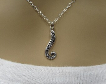 Octopus Tentacle Necklace - 925 Sterling Silver - Beach & Nautical Pendant - Ocean Sailor Sea Life Jewelry