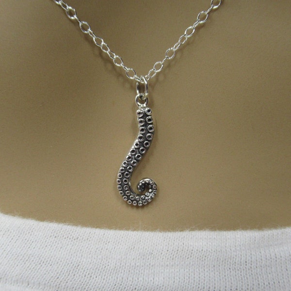 Octopus Tentacle Necklace - 925 Sterling Silver - Beach & Nautical Pendant - Ocean Sailor Sea Life Jewelry