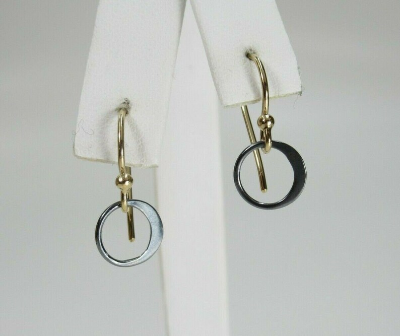 Small Dainty Minimalist Geometric Your Choice 925 Sterling Silver or 14K Gold Hooks Simple Tiny Black Circle Earrings