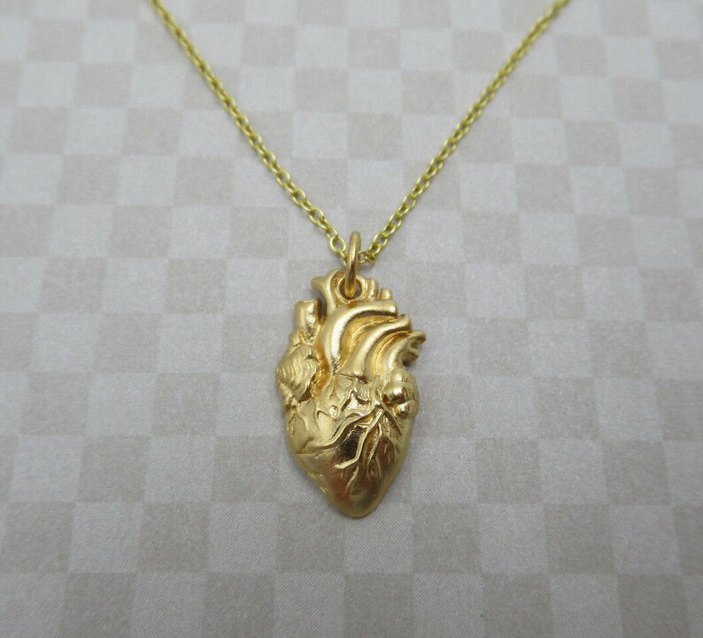 Anatomical Heart Necklace 24K Gold Plated Engraved Heart Etsy