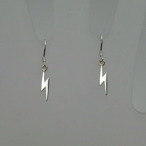 Lightening Bolt Hook Earrings 925 Sterling Silver Dangle Drop Hooks Celestial Sky Minimalist Simple Lunar Ridged Half Moon image 1