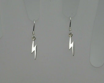 Lightening Bolt Hook Earrings - 925 Sterling Silver - Dangle Drop Hooks - Celestial Sky Minimalist Simple Lunar Ridged Half Moon