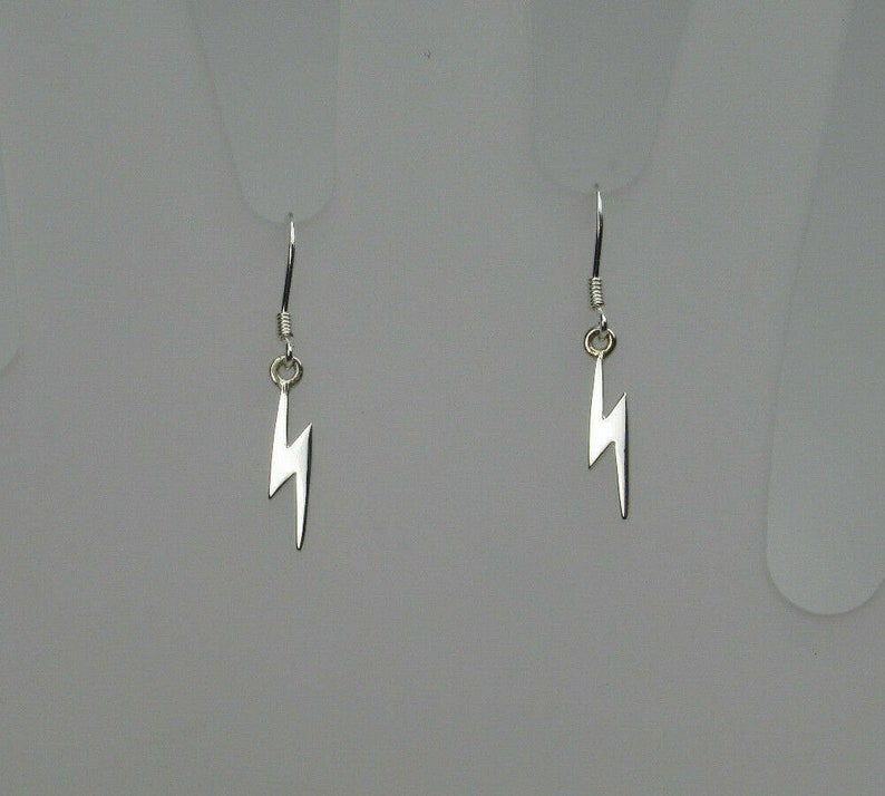 Lightening Bolt Hook Earrings 925 Sterling Silver Dangle Drop Hooks Celestial Sky Minimalist Simple Lunar Ridged Half Moon image 1