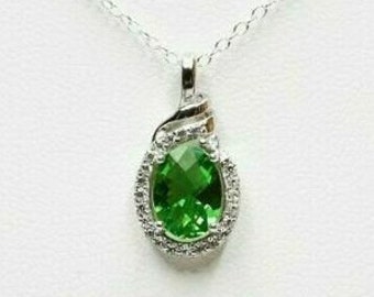 Lawn Green CZ Halo Twist Pendant - 925 Sterling Silver - Birthday Anniversary Gift for Woman Wife Girlfriend Bridesmaids Her