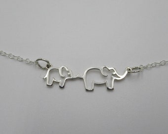 Collier mère et bébé éléphant - Argent sterling 925 - Pendentif Family Mom Mama Kids - Bébé animal - Zoo Circus - Cadeau pour la fête des Mères