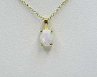 White Opal Pendant - Gold Plated Sterling Silver - Oval Opal Necklace Gemstone Jewelry October Birthstone Birthday Gift for Girlfriend Wife